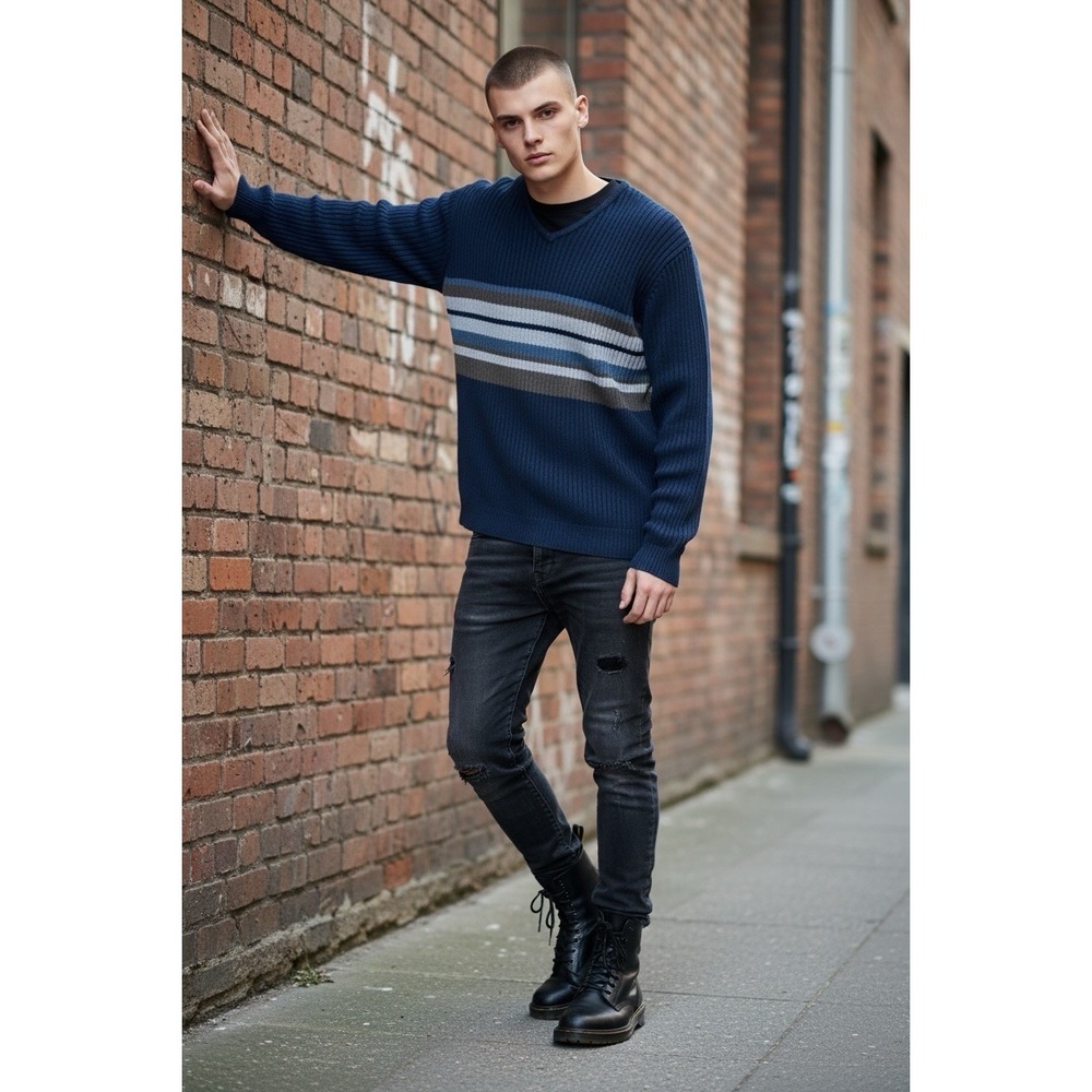 American Eagle 🤑Y2K Fisherman Sweater Chunky Ribbed Knit V-Neck Preppy Xl
